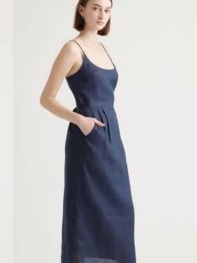 MIDI DRESS 100% EUROPEAN LINEN SCOOP NECK MIDI DRESS - DOUBLE LINED